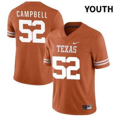 Texas Longhorns Youth #52 DJ Campbell Authentic Orange NIL 2022 College Football Jersey JCD56P5U